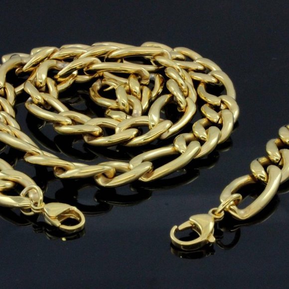 14k Gold 8mm 30" Figaro Chain + Bracelet